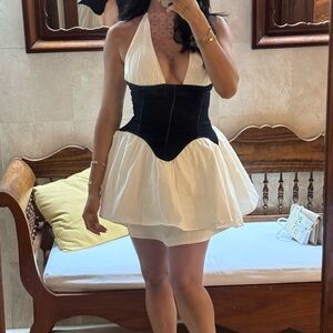 Elegant Jean and White Halter Dress